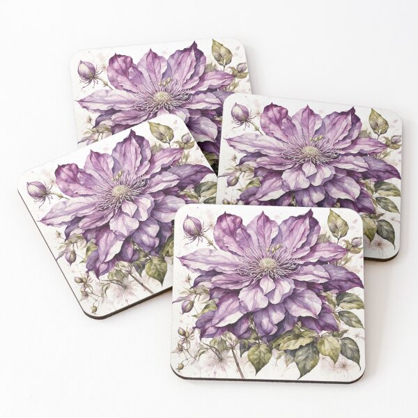 Item preview, Clematis Flower Watercolor Painting designed and sold by RawNaturePrints.