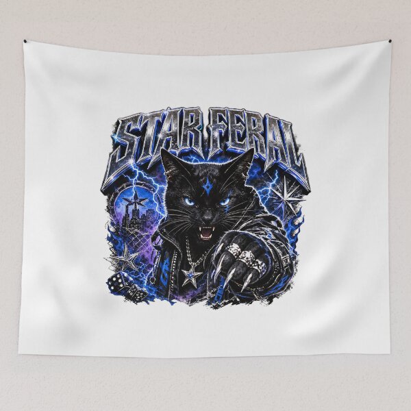 Item preview, Star Feral Black Cat | Gothic Streetwear Graphic Tee designed and sold by QuirkyCloud Designs.