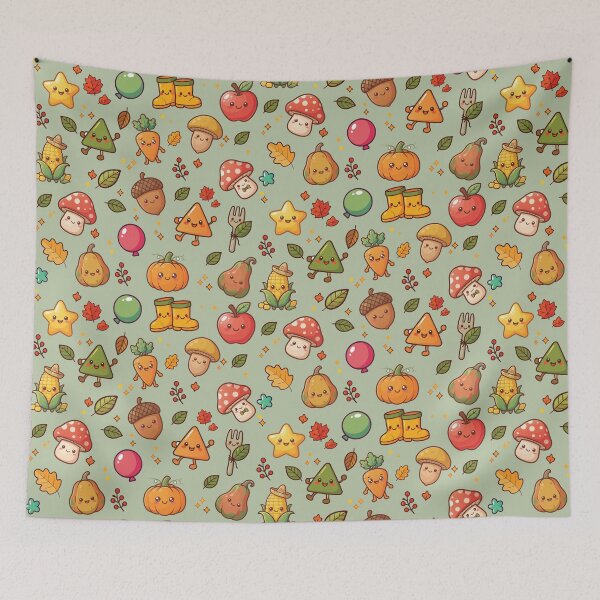 Item preview, Cute Fall Harvest Friends Pattern | Kawaii Autumn Vegetables & Woodland Preschool Print | Pumpkin Apple Mushroom Acorn Teacher Gift designed and sold by Wintorque.