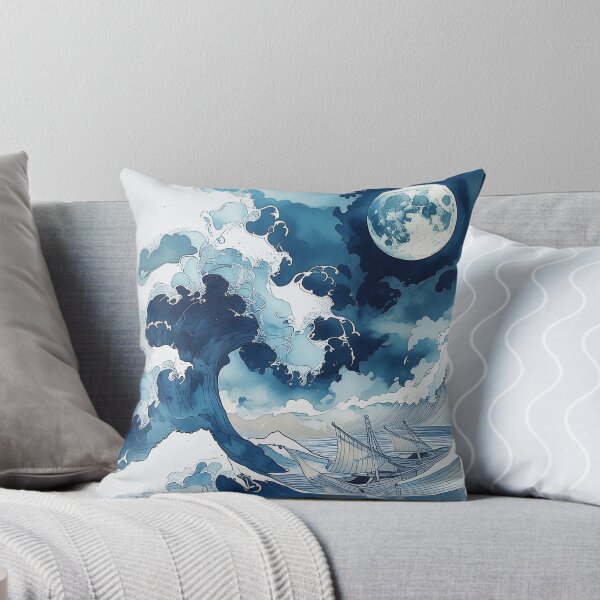 Item preview, Moonlit Japanese Ocean Wave Canvas Wall Art | Ukiyo‑e Inspired Great Wave Seascape Print designed and sold by RSDigitalPrintDesign.