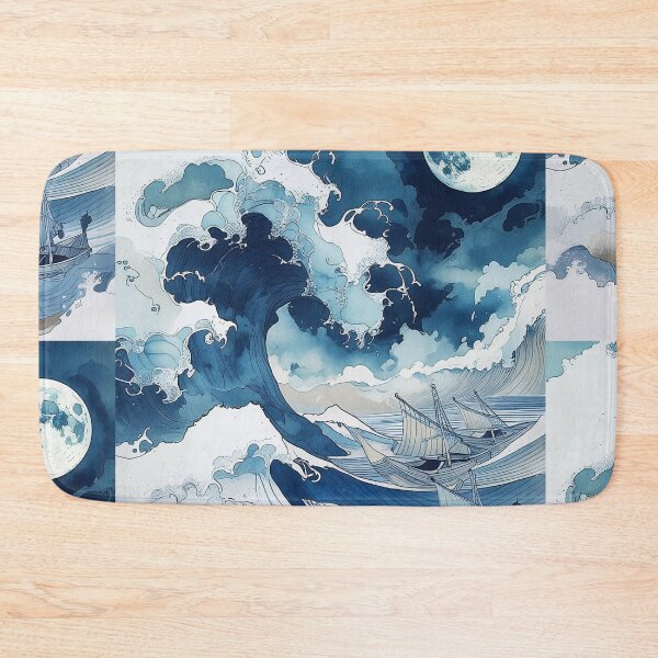 Item preview, Moonlit Japanese Ocean Wave Canvas Wall Art | Ukiyo‑e Inspired Great Wave Seascape Print designed and sold by RSDigitalPrintDesign.