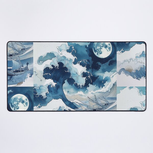 Item preview, Moonlit Japanese Ocean Wave Canvas Wall Art | Ukiyo‑e Inspired Great Wave Seascape Print designed and sold by RSDigitalPrintDesign.