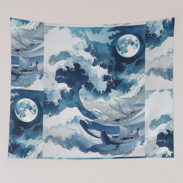 Item preview, Moonlit Japanese Ocean Wave Canvas Wall Art | Ukiyo‑e Inspired Great Wave Seascape Print designed and sold by RSDigitalPrintDesign.