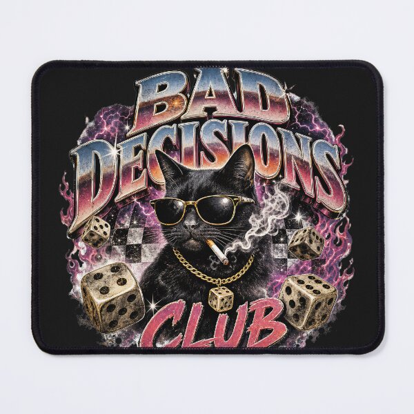 Item preview, Bad Decisions Club Black Cat | Funny Streetwear Graphic Tee designed and sold by QuirkyCloud Designs.