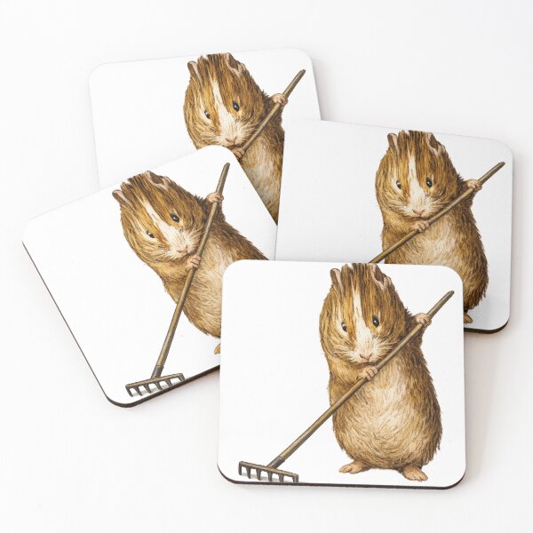 Item preview, Guinea Pig Vintage Storybook Illustration with Garden Rake for Animal Art Lovers designed and sold by RickE.