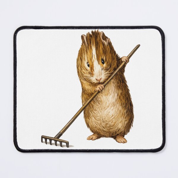 Item preview, Guinea Pig Vintage Storybook Illustration with Garden Rake for Animal Art Lovers designed and sold by RickE.
