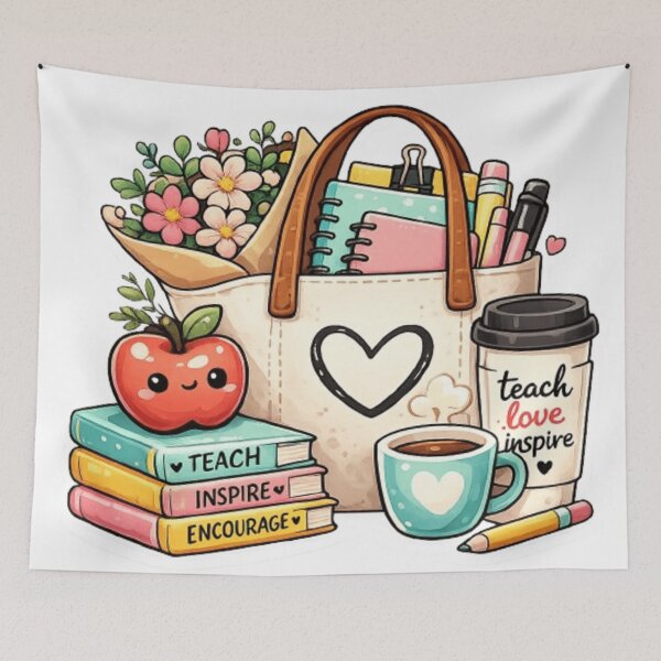 Item preview, Teacher Tote Bag | Cute Teacher Essentials, Books, Coffee & Apple Kawaii | Back to School Gift designed and sold by Pixanova.