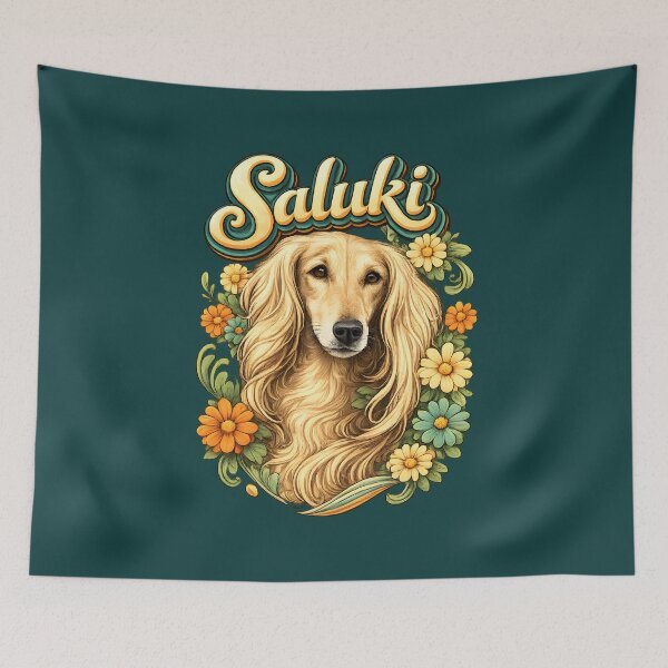 Item preview, Elegante retrato floral de Saluki - Ilustración de perro lebrel designed and sold by blankTeeShirt.