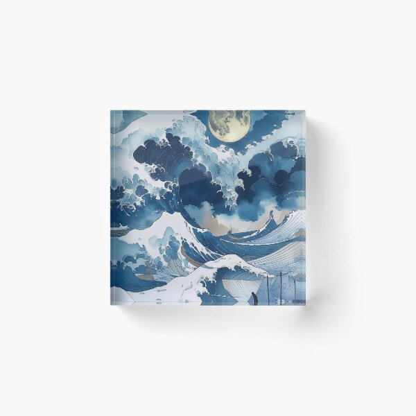 Item preview, Moonlit Japanese Wave Wall Art | Ukiyo-e Ocean Canvas Print designed and sold by RSDigitalPrintDesign.