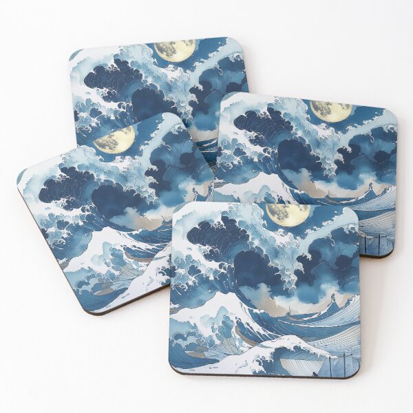 Item preview, Moonlit Japanese Wave Wall Art | Ukiyo-e Ocean Canvas Print designed and sold by RSDigitalPrintDesign.