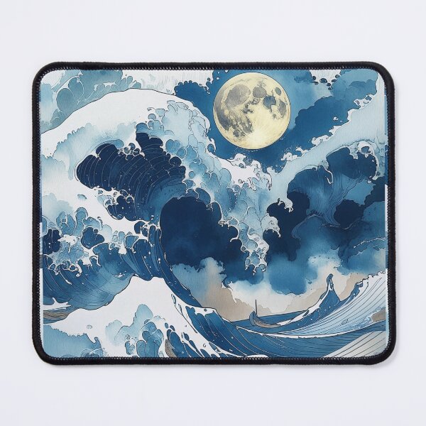 Item preview, Moonlit Japanese Wave Wall Art | Ukiyo-e Ocean Canvas Print designed and sold by RSDigitalPrintDesign.
