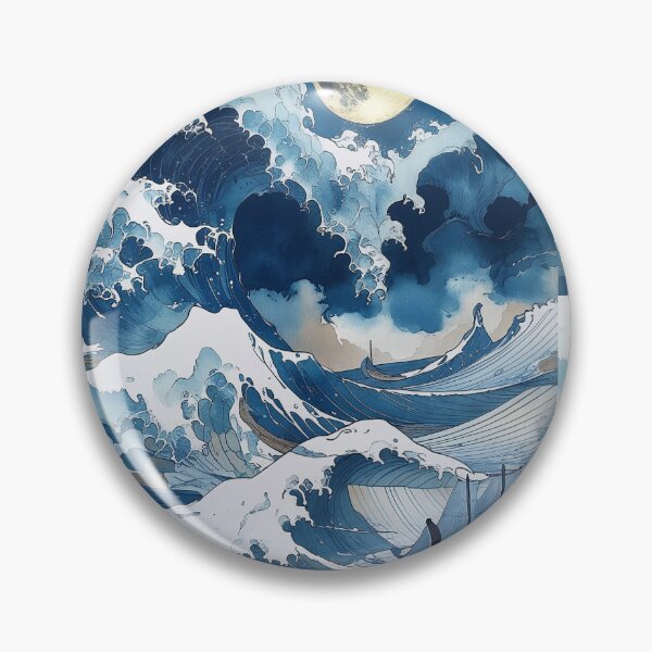 Item preview, Moonlit Japanese Wave Wall Art | Ukiyo-e Ocean Canvas Print designed and sold by RSDigitalPrintDesign.