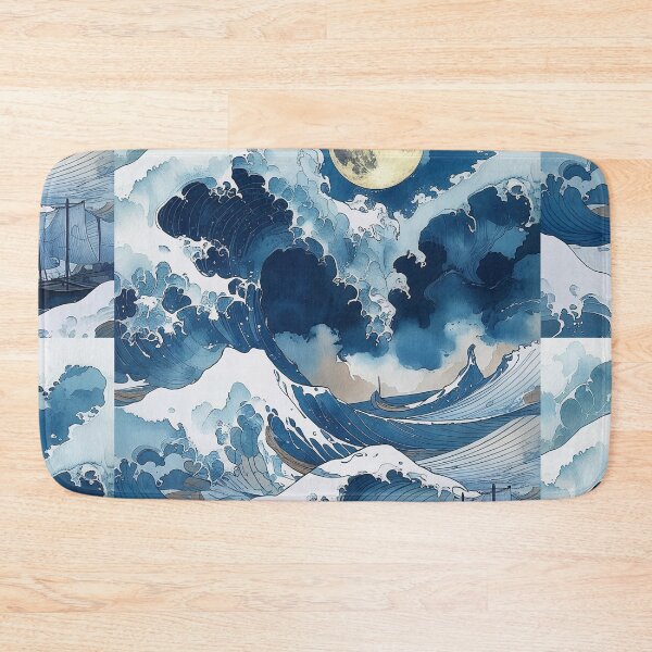 Item preview, Moonlit Japanese Wave Wall Art | Ukiyo-e Ocean Canvas Print designed and sold by RSDigitalPrintDesign.