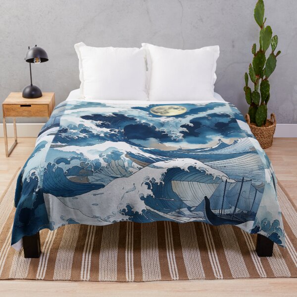 Item preview, Moonlit Japanese Wave Wall Art | Ukiyo-e Ocean Canvas Print designed and sold by RSDigitalPrintDesign.