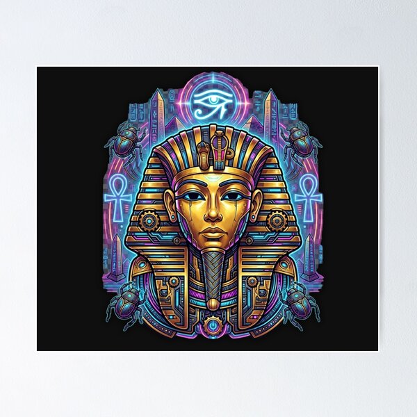 Item preview, Neon Cyberpunk Pharaoh - Ancient Egypt Tutankhamun Tech Mask designed and sold by alalame.