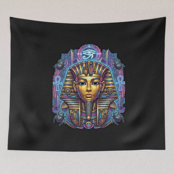 Item preview, Neon Cyberpunk Pharaoh - Ancient Egypt Tutankhamun Tech Mask designed and sold by alalame.