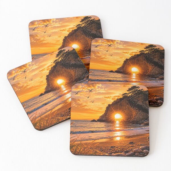 Item preview, Golden Coastal Arch at Sunset – Dramatic Ocean Landscape designed and sold by Wild Bloom Paws.