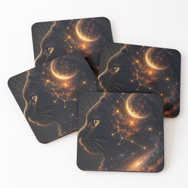 Item preview, Celestial Black Cat Galaxy Cosmic Space Art designed and sold by Moodprint5.