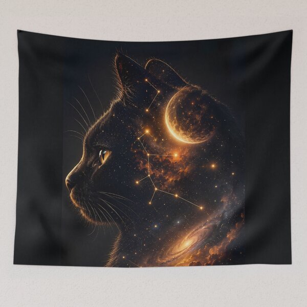 Item preview, Celestial Black Cat Galaxy Cosmic Space Art designed and sold by Moodprint5.