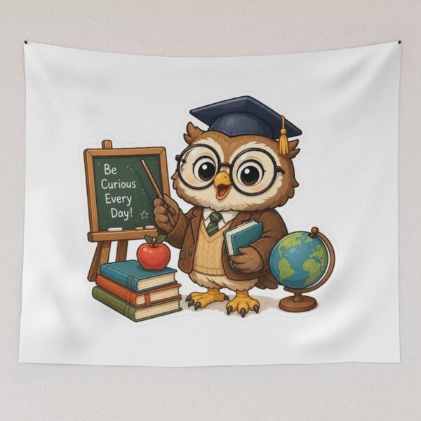 Item preview, Cute Teacher Owl | Kawaii School Owl with Books, Chalkboard & Globe | Teacher Gift | Back to School designed and sold by Pixanova.