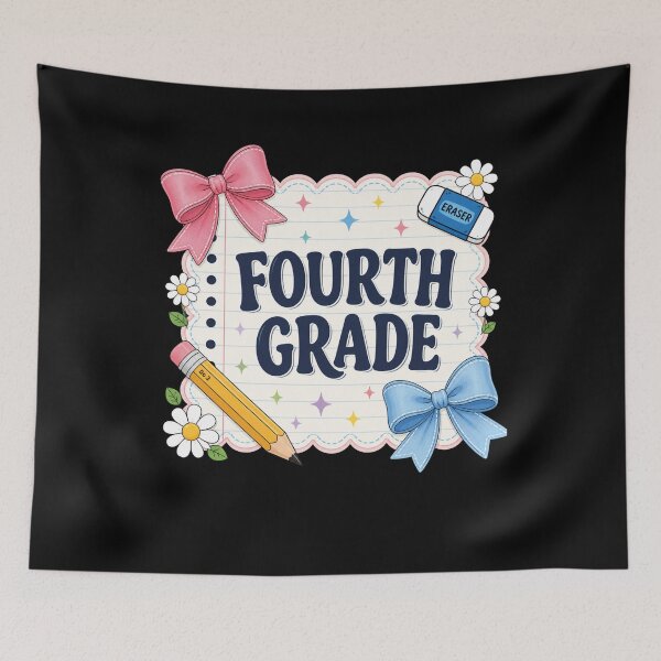 Item preview, Preppy Fourth Grade Teacher Blue Floral Coquette Pencil Bow designed and sold by viectory.