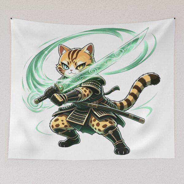 Item preview, The Gale-Force Felis Nigripes - Fantasy Samurai Cat Warrior designed and sold by ABYSSLAB.