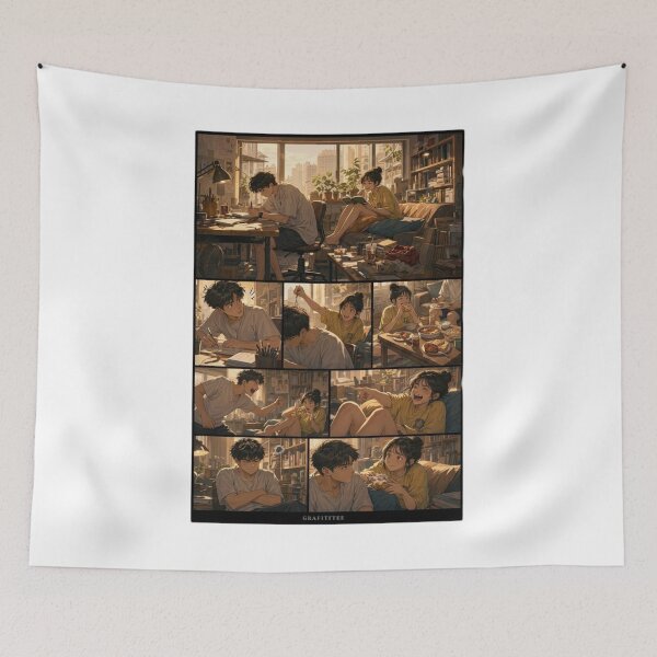 Item preview, Anime Couple Cozy Room Aesthetic Manga Panels designed and sold by SiarheiYur.