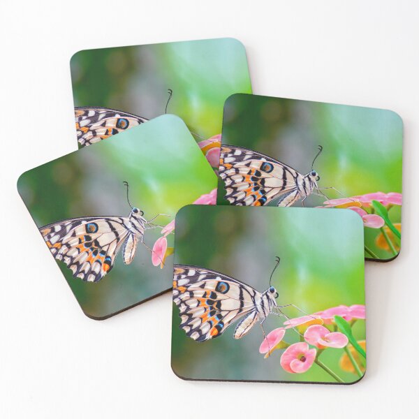 Item preview, Lime Butterfly on Pink Flowers — Colorful Nature Macro Photography designed and sold by Jomsunshine.