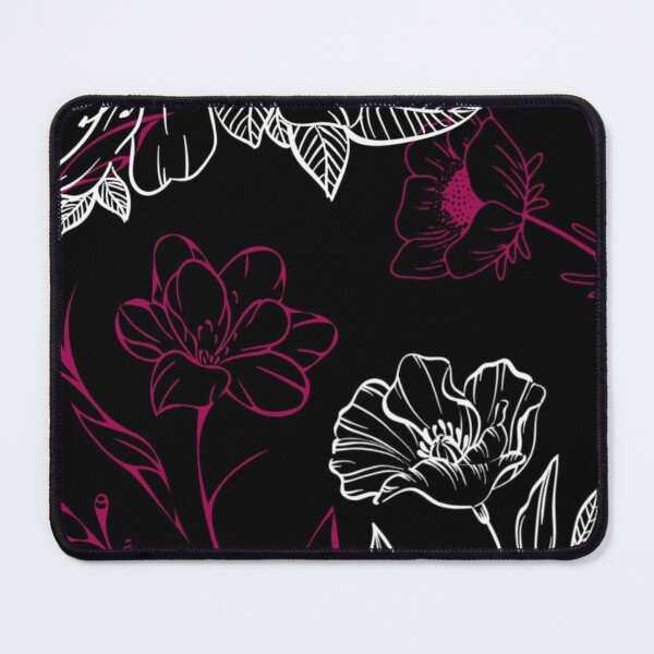 Item preview, Elegant Magenta and White Floral Line Art on Black designed and sold by DreamyBrushArt.