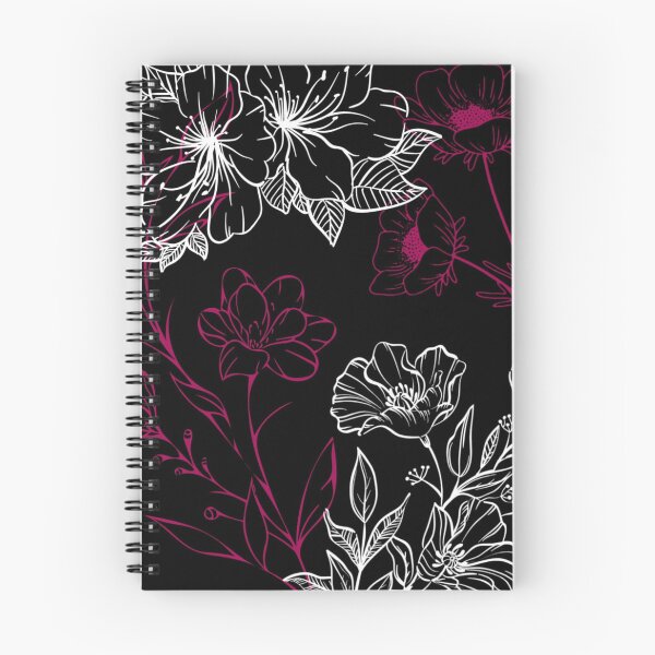 Item preview, Elegant Magenta and White Floral Line Art on Black designed and sold by DreamyBrushArt.