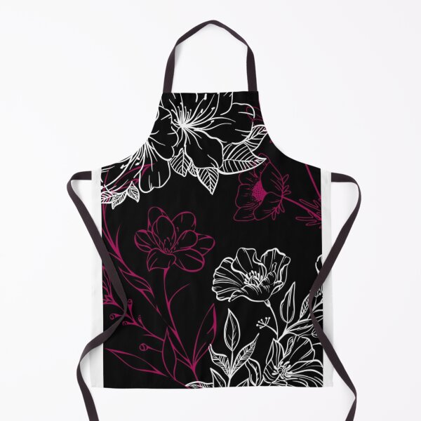 Item preview, Elegant Magenta and White Floral Line Art on Black designed and sold by DreamyBrushArt.