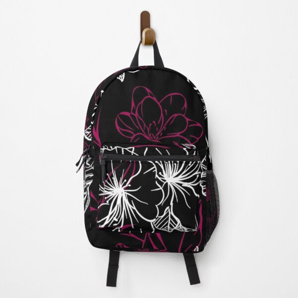 Item preview, Elegant Magenta and White Floral Line Art on Black designed and sold by DreamyBrushArt.