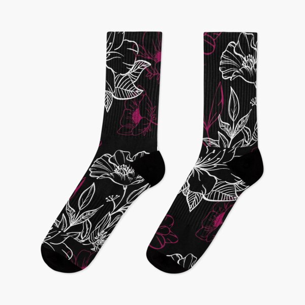 Item preview, Elegant Magenta and White Floral Line Art on Black designed and sold by DreamyBrushArt.