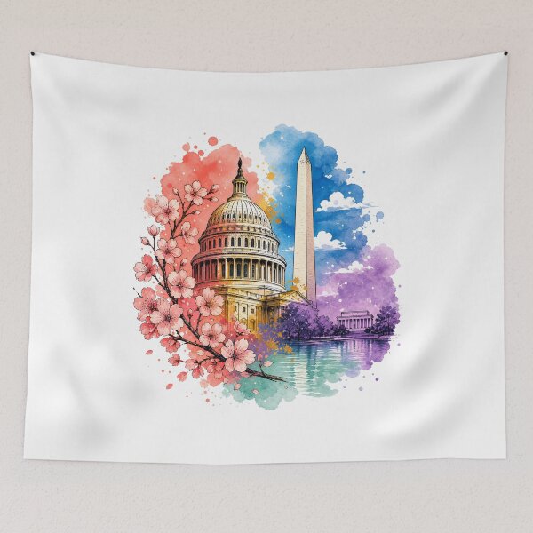 Item preview, Washington DC Watercolor – Capitol Cherry Panorama designed and sold by Fenay Designs.