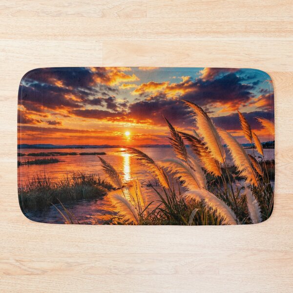 Item preview, Golden Sunset Over Tranquil Waters with Pampas Grass designed and sold by Wild Bloom Paws.