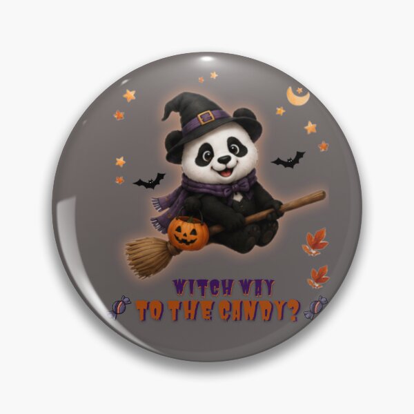 Item preview, Cute Halloween Panda Witch Riding Broom – Witch Way to the Candy? Funny Trick or Treat Design designed and sold by EnginerdStudio.