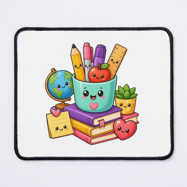 Item preview, Cute Kawaii School Supplies | Happy Pencil Cup, Books, Globe & Apple | Teacher Classroom Decor designed and sold by Pixanova.