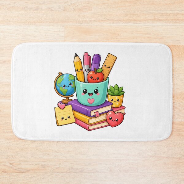 Item preview, Cute Kawaii School Supplies | Happy Pencil Cup, Books, Globe & Apple | Teacher Classroom Decor designed and sold by Pixanova.
