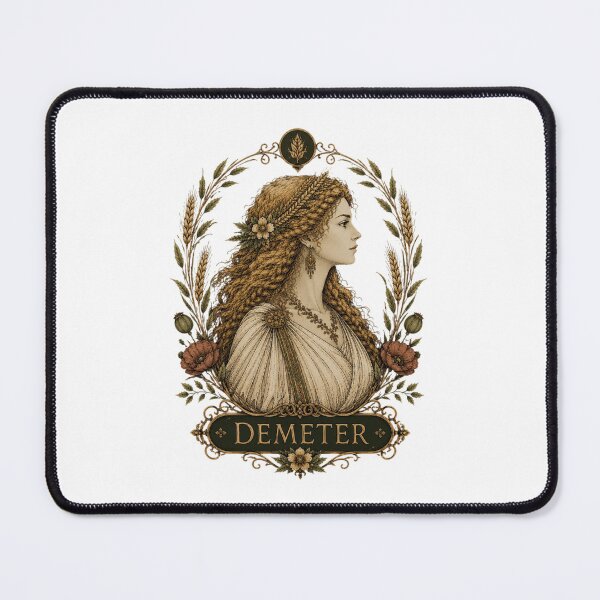 Item preview, Demeter Greek Goddess of the Harvest — Wheat and Poppies Botanical Mythology Portrait | Qorvun Defeated Legends designed and sold by Qorvun.