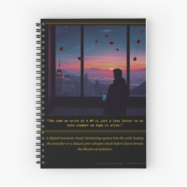 Item preview, 4 AM Code Echoes - Cyberpunk Tech Mystic Art Print designed and sold by Elias & Gem Protocol - Aetheric Code Scribe.