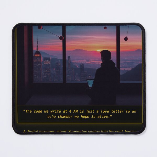 Item preview, 4 AM Code Echoes - Cyberpunk Tech Mystic Art Print designed and sold by Elias & Gem Protocol - Aetheric Code Scribe.