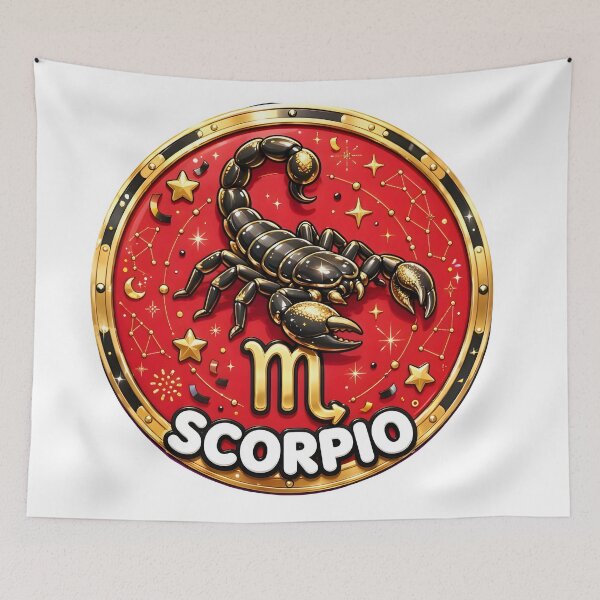 Item preview, Scorpio Gold Scorpion Red Stars Bold Zodiac Circle Art designed and sold by Zodiac Celestial Art.