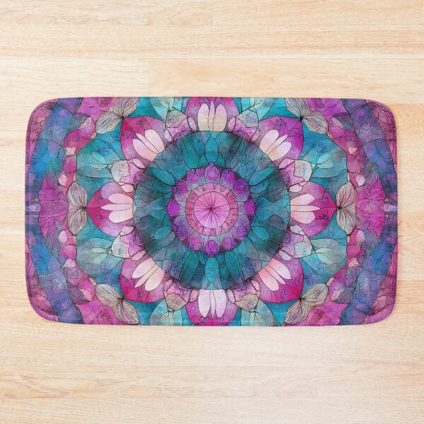 Item preview, Vintage Shabby Chic Stained Glass Floral Mandala Pink Mosaic Pattern designed and sold by GrinGalore.