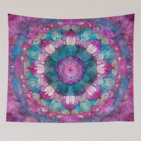 Item preview, Vintage Shabby Chic Stained Glass Floral Mandala Pink Mosaic Pattern designed and sold by GrinGalore.