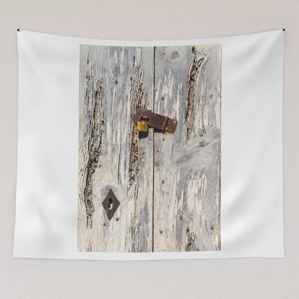 Item preview, Rusty Padlock On Weathered Wooden Door With Peeling Paint, Vintage Keyhole And Texture designed and sold by Nmallia.
