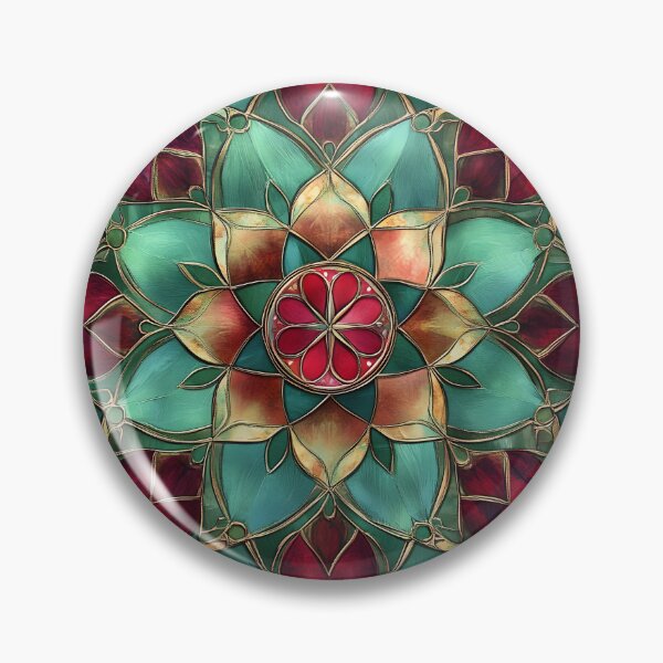 Item preview, Emerald & Burgundy Stained Glass Lotus Mandala | Elegant Floral Mosaic Pattern designed and sold by GrinGalore.