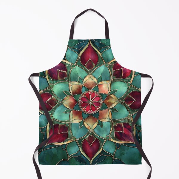 Item preview, Emerald & Burgundy Stained Glass Lotus Mandala | Elegant Floral Mosaic Pattern designed and sold by GrinGalore.