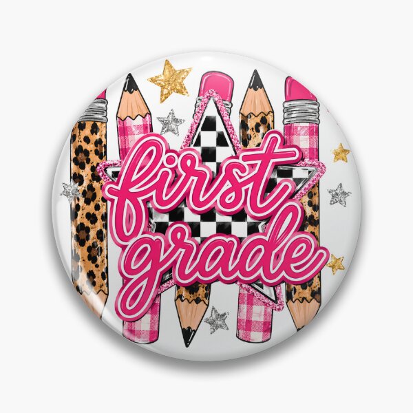 Item preview, First Grade Leopard Checkered Pencil Star Pink Plaid Back To School Teacher Preppy designed and sold by VGAfanatic.