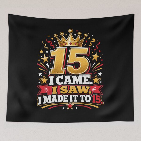 Item preview, I Came,  Saw, I Made It to 15 | Funny 15th Birthday Typography T-Shirt designed and sold by rushaib.