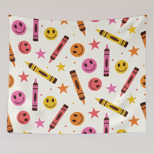 Item preview, Colorful School Crayons with Happy smiling faces and Stars designed and sold by Yasminepatterns .